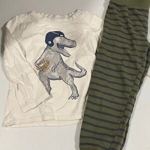 Kids Dinosaur Pajama Set - White and Green